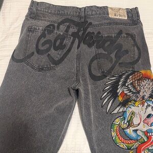 Ed Hardy Black and Gray Graphic Men Jeans